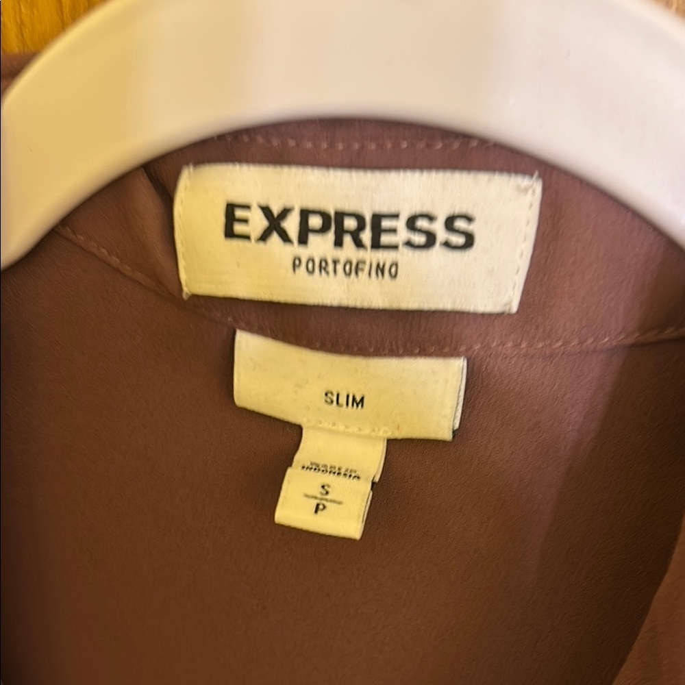 Express Brown Notched Collar 3/4 Sleeve Button Down Shirt - Picture 2 of 2
